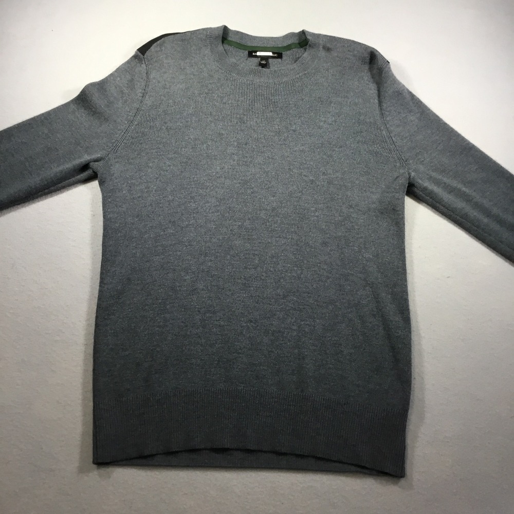 Banana Republic Mens Gray Crewneck Sweater Contrast Shoulder Patch Size M